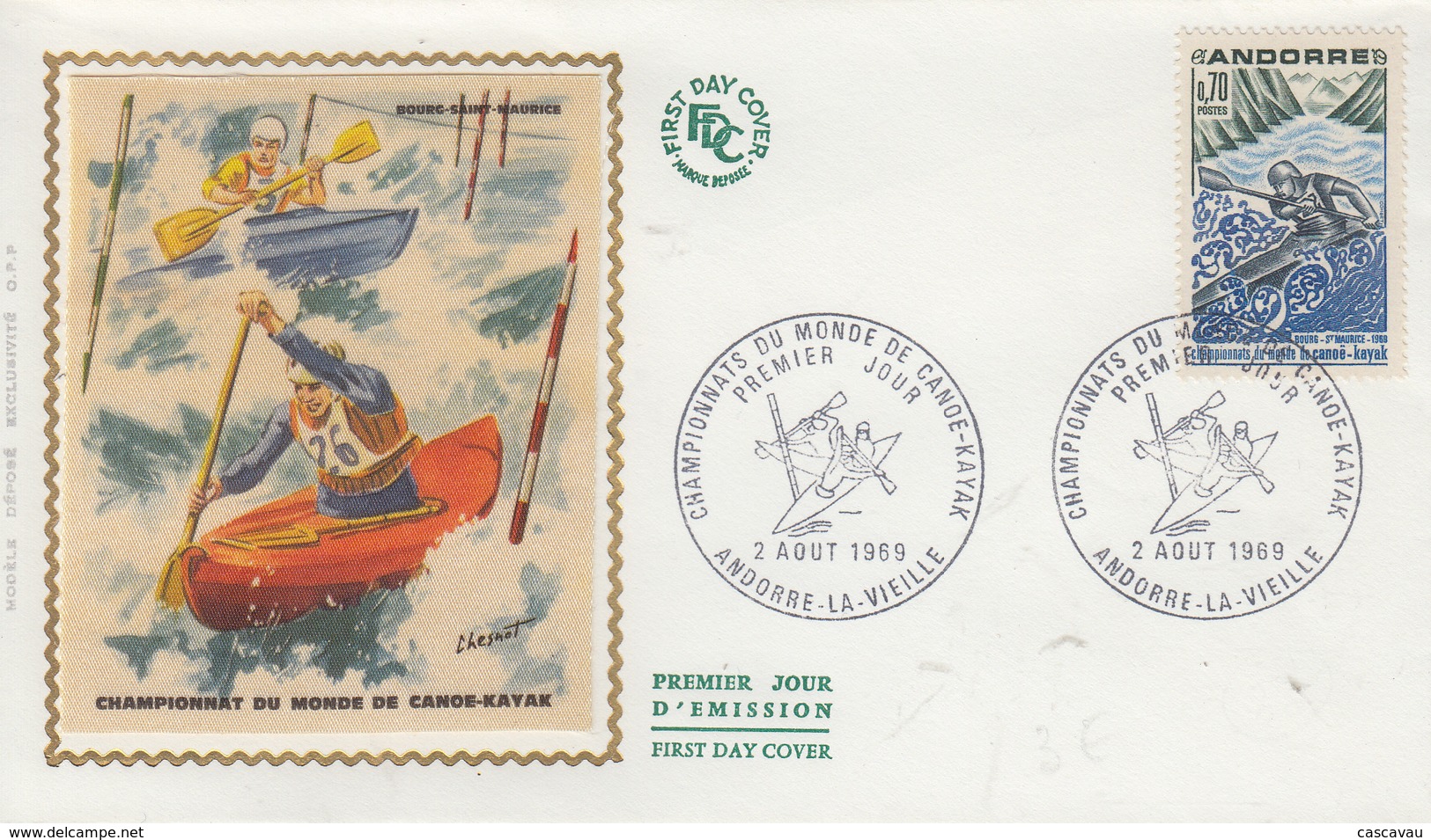Enveloppe  FDC  1er  Jour   ANDORRE  Championnat  Du  Monde  De  Canoë - Kayak    1969 - Kano