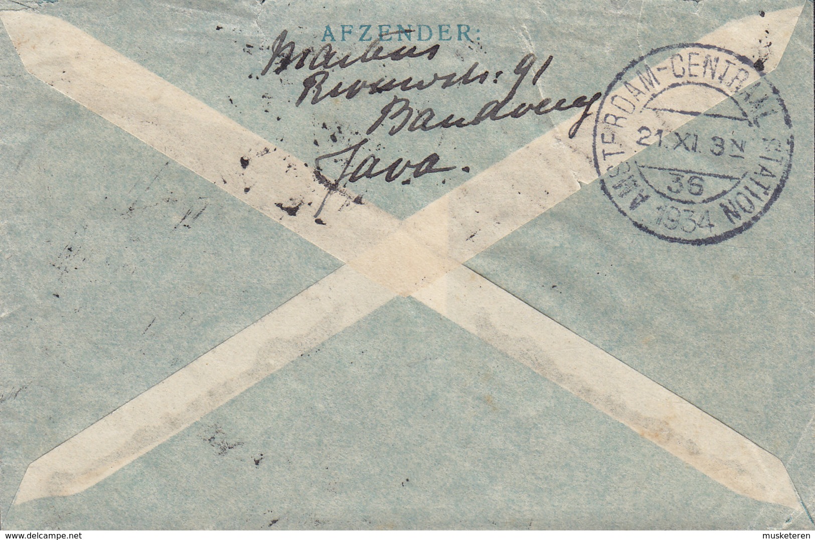 Netherlands Indies Luchtpost UIVER BANDOENG 1934 Cover Brief BELP Gelderland Netherlands AMSTERDAM CENTRAL STATION Cds. - Niederländisch-Indien