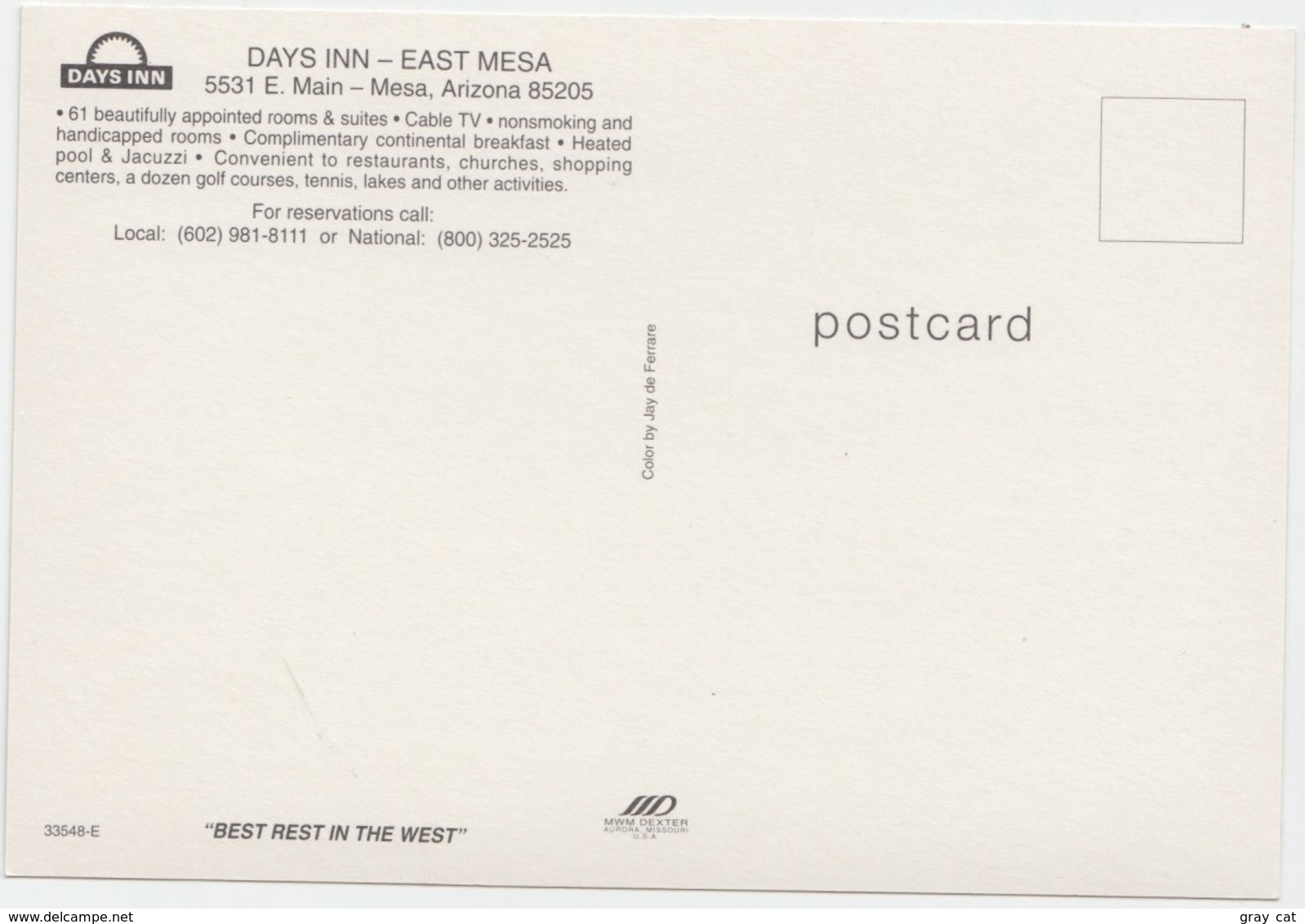 DAYS INN - EAST MESA, Arizona, Unused Postcard [21741] - Mesa