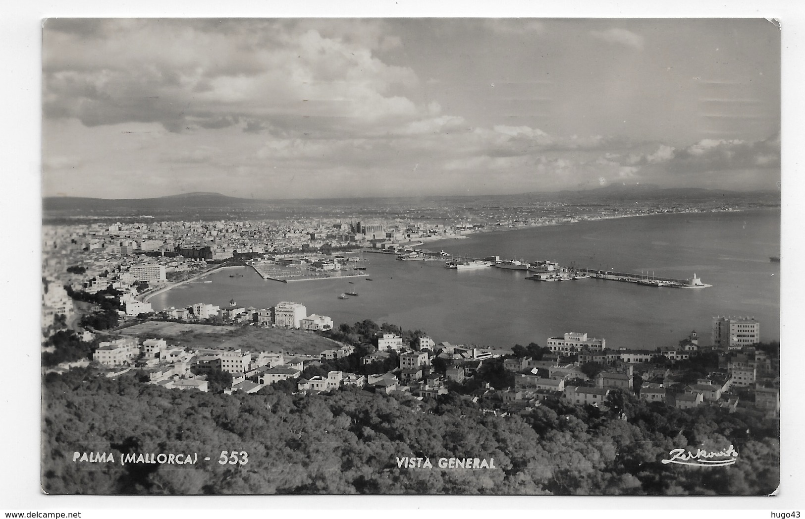 (RECTO / VERSO) MALLORCA - PALMA EN 1957 - N° 553 - VISTA GENERAL - FORMAT CPA VOYAGEE - Mallorca