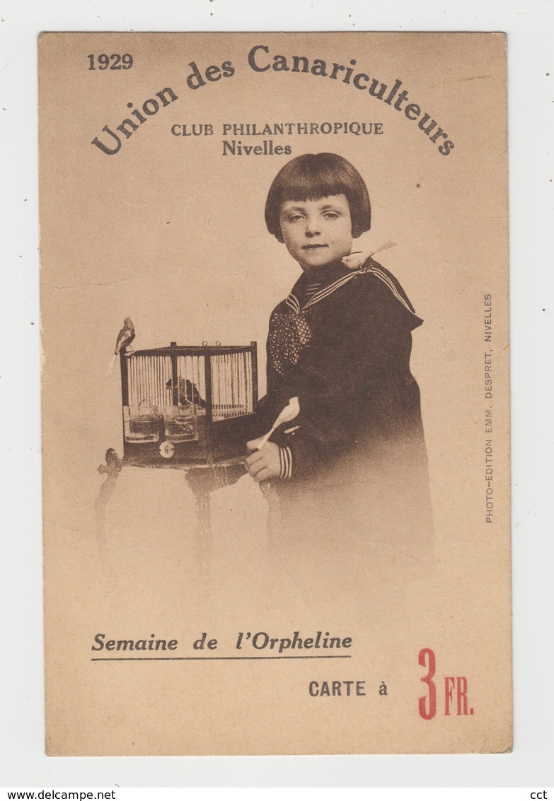 Nivelles  Union Des Canariculteurs  Club Philanthropique 1929  (Ornithologie)  + Cachet Au Verso !! - Nivelles