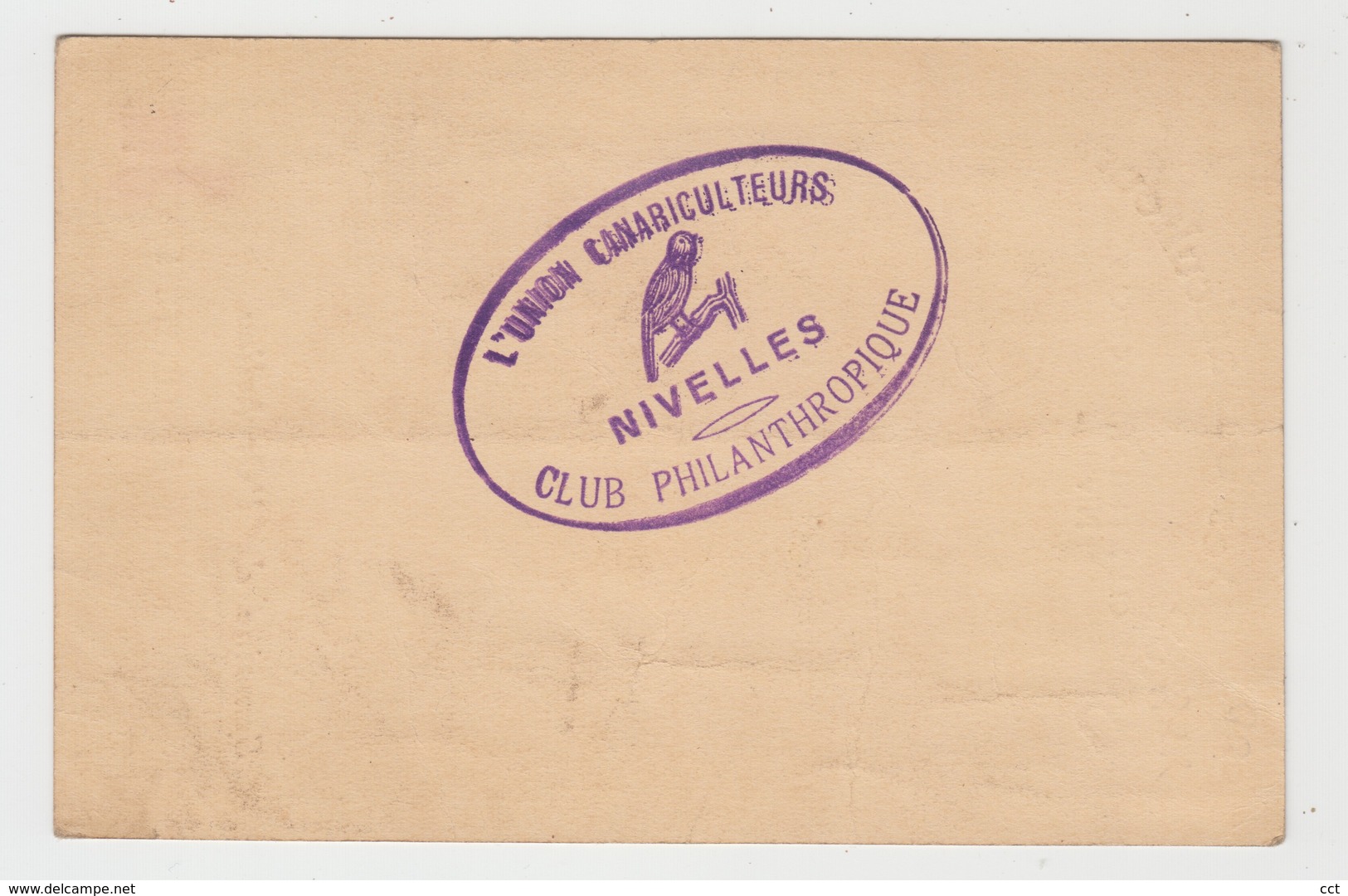 Nivelles  Union Des Canariculteurs  Club Philanthropique 1929  (Ornithologie)  + Cachet Au Verso !! - Nivelles