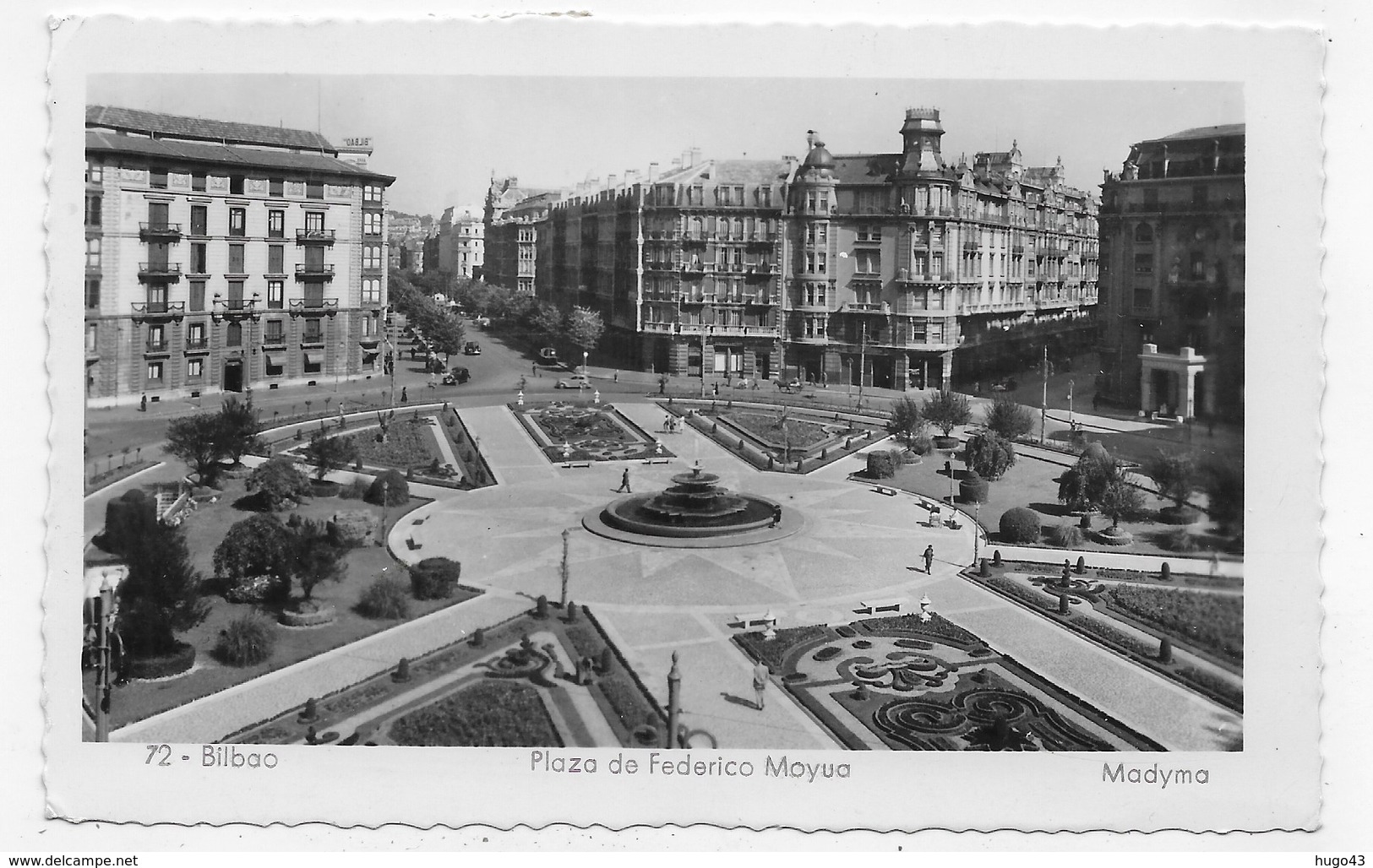 (RECTO / VERSO) BILBAO EN 1952 - N° 72 - PLAZA DE FREDERICO MOYUA - BEAU CACHET ET TIMBRES - FORMAT CPA VOYAGEE - Autres & Non Classés