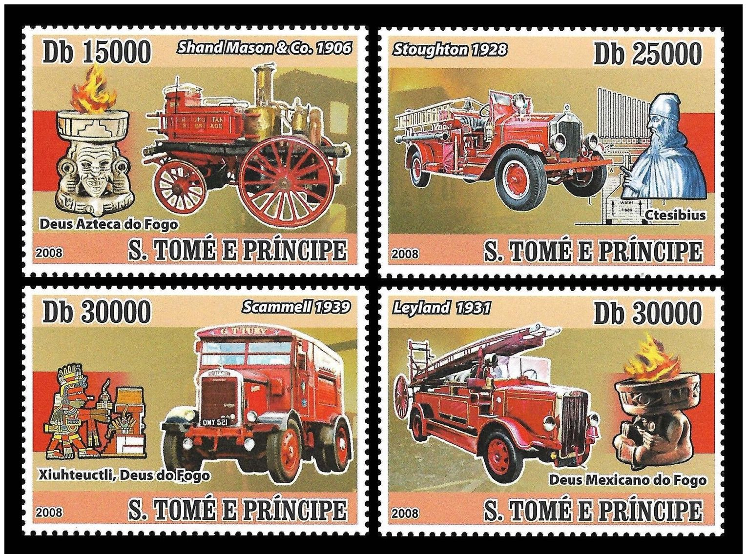 Sao Tome Fire Engine Fride Brigade Car Transport 4v Set Michel:3549-3552 - Altri & Non Classificati