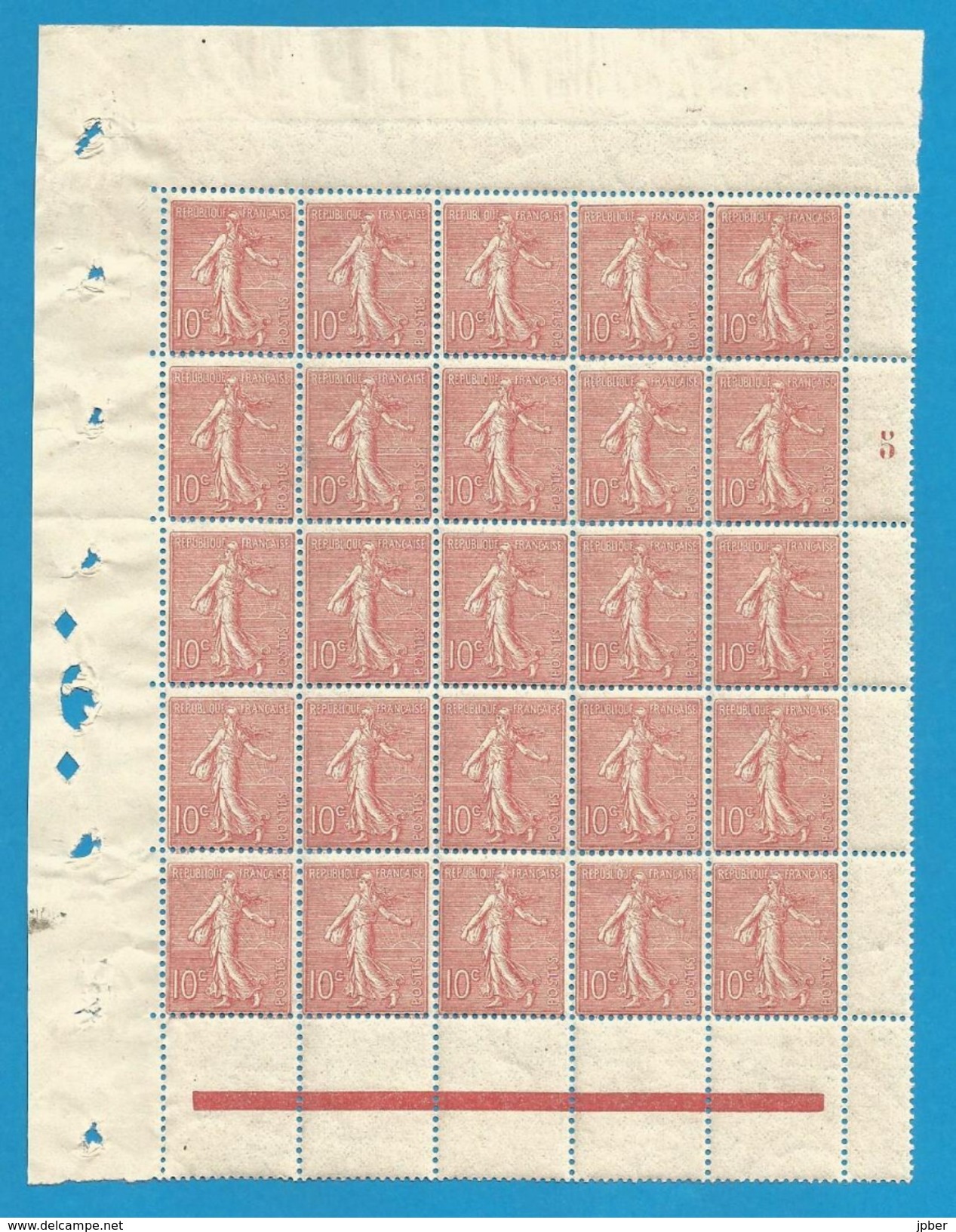 (F5-001) Type Semeuse N°129 Type III - Bloc 25 Timbres Tous ** - Bords De Feuille, Interpanneaux Et Millésime 5 - Millesimes