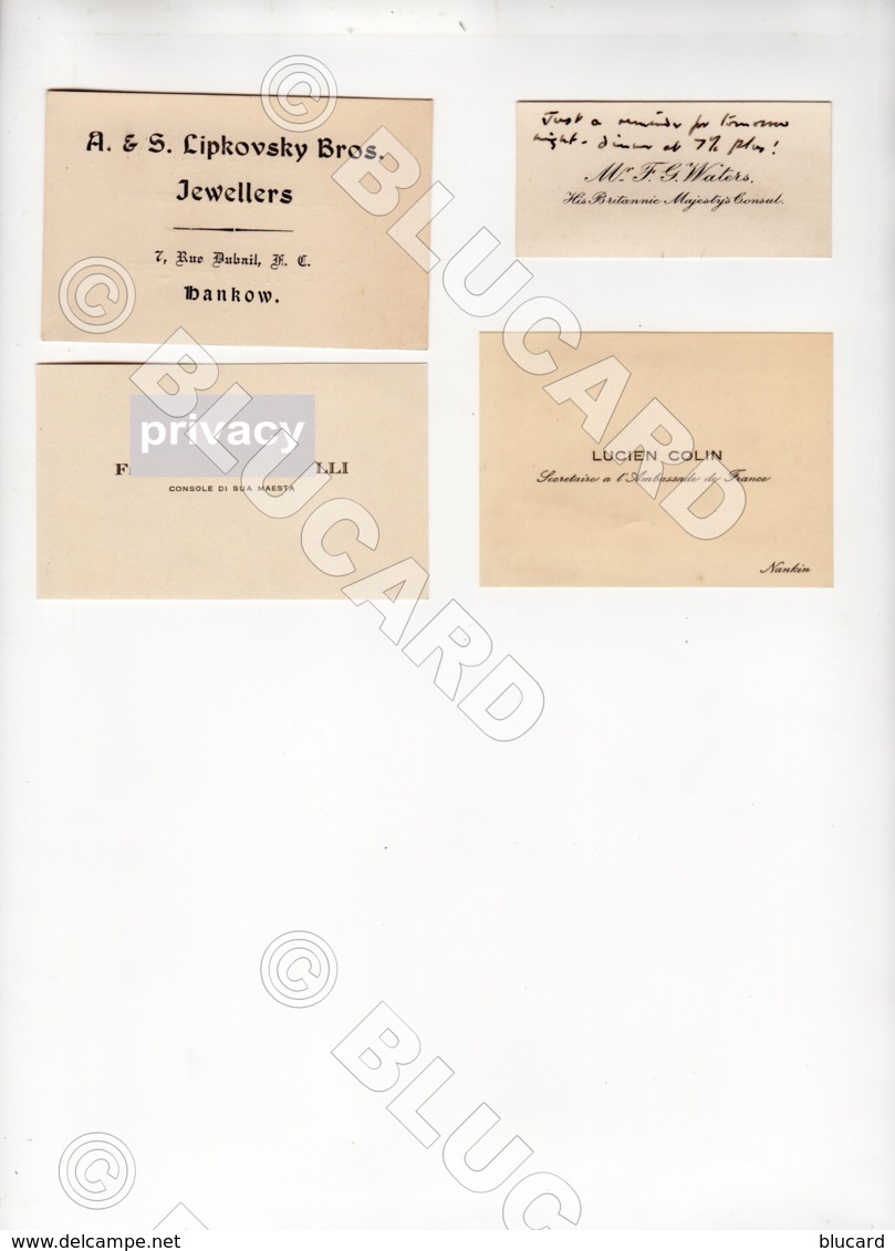 28645–ec CHINA BUSINESS CARDS BRITANNIC CONSUL HANKOW NANKIN ITALIAN CONSUL 4 PIECES - Documenti Storici