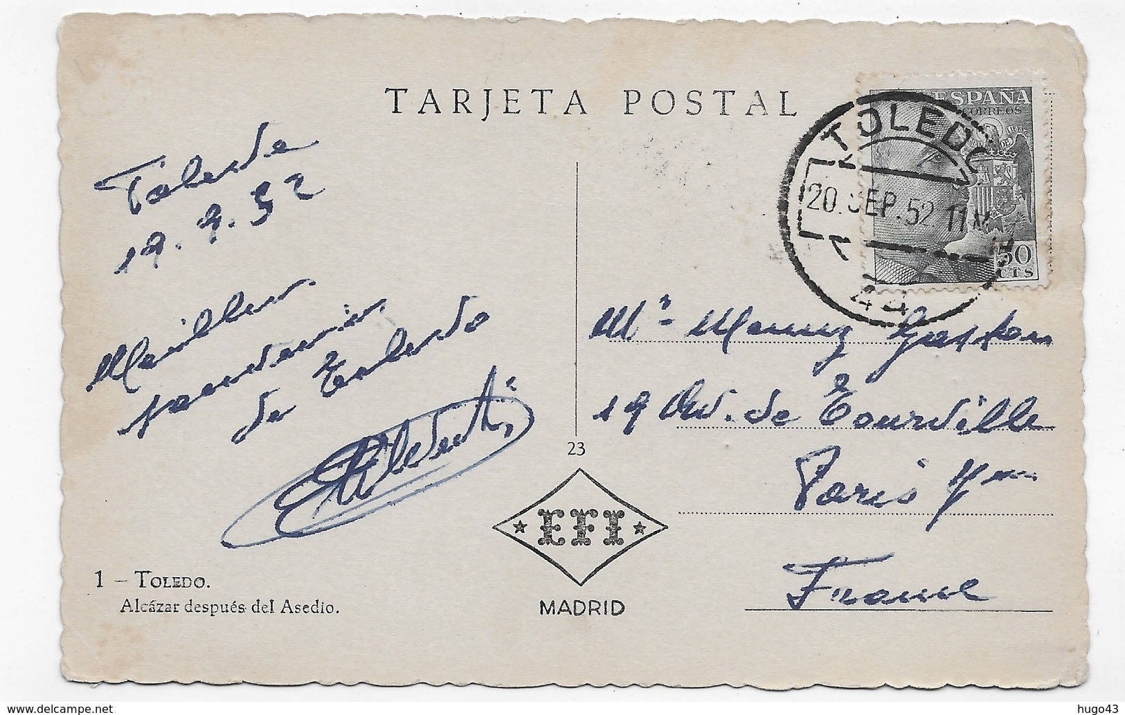 (RECTO / VERSO) TOLEDO EN 1952 - N° 1 - ALCAZAR DESPUES DEL ASEDIO - FORMAT CPA VOYAGEE - Toledo