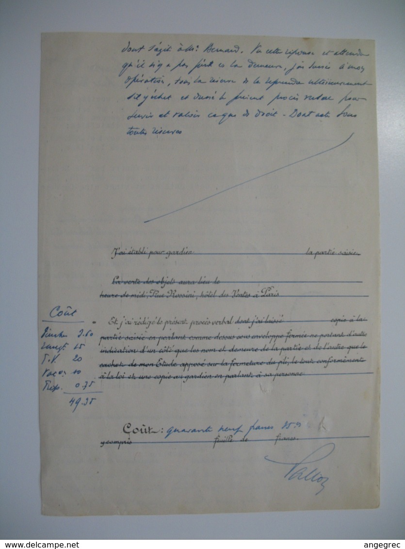 Document Fiscaux Perforé Perfin     RV  66-3 R. Valton Huissier Paris  1930 - Autres & Non Classés