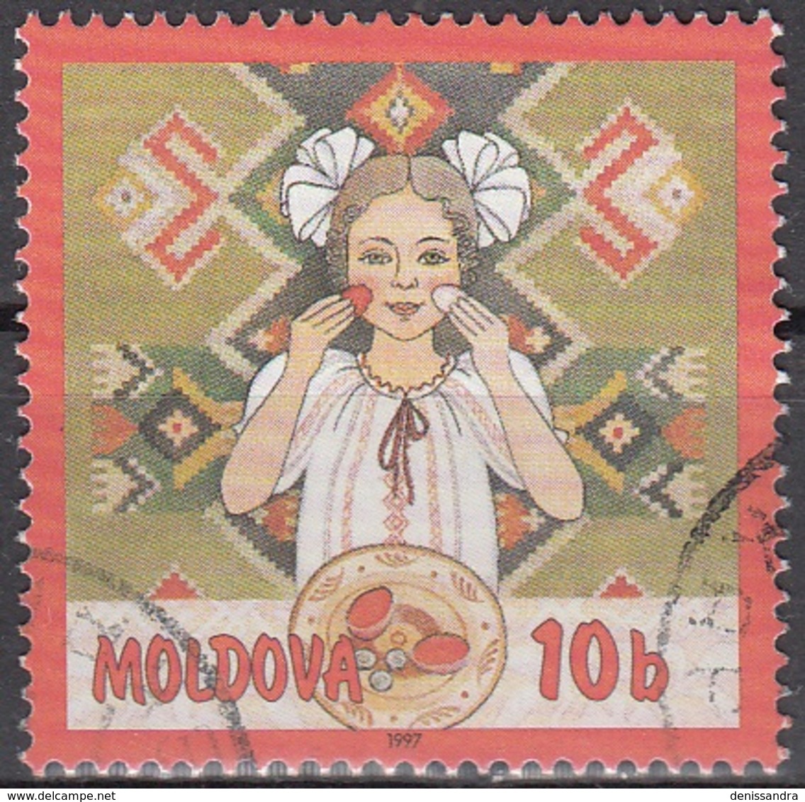 Moldova 1997 Michel 233 O Cote (2008) 0.20 Euro Fille Avec Plat De Pâques Cachet Rond - Moldavie