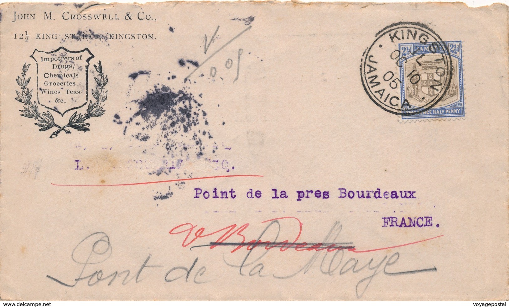 Lettre Kingston Redistribué Pour La France Cover Jamaica - Jamaica (...-1961)