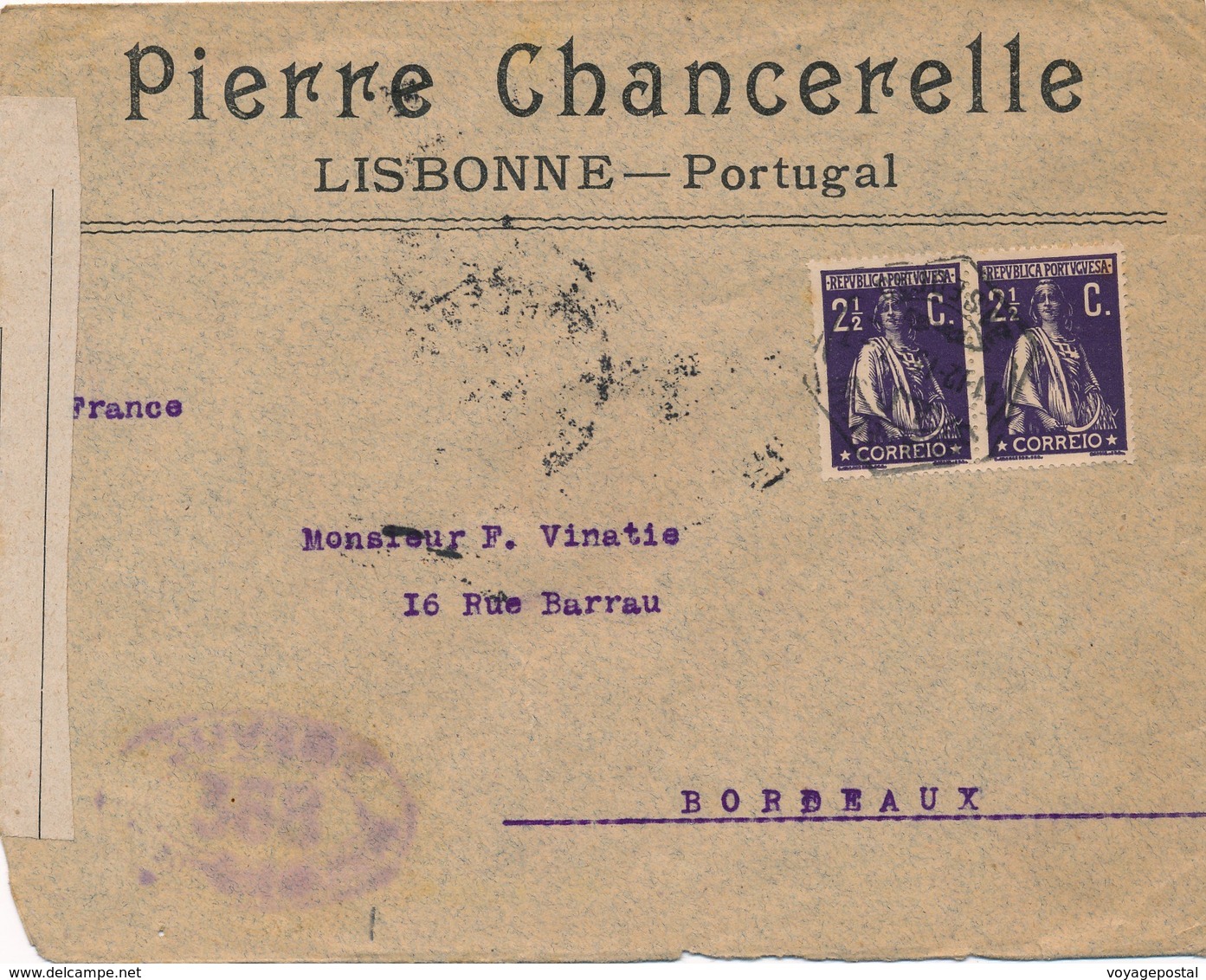 Lettre Lisbonne Pour La France Censure Télégraphes - Lettres & Documents