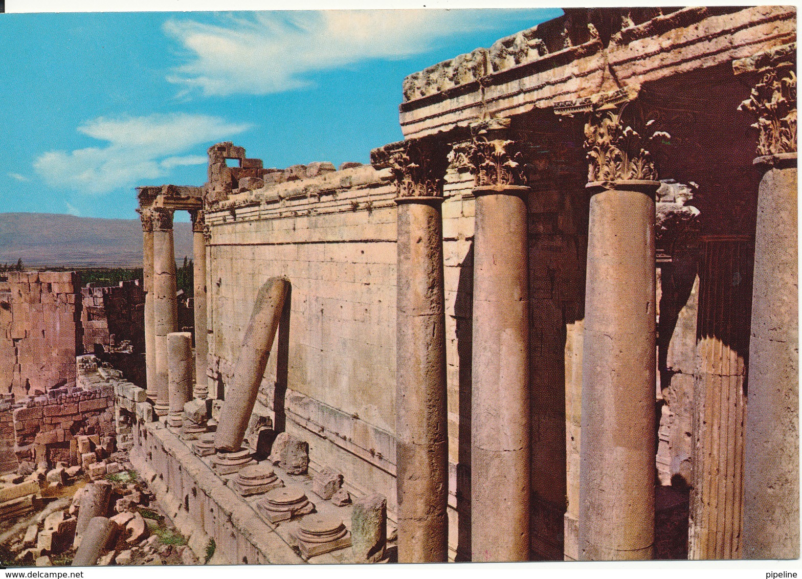 Lebanon Postcard Sent To Denmark 6-9-1968 (Baalbeck Leaning Colum Of Bacchus Temple) Sent From Morocco And Morocco Stamp - Lebanon