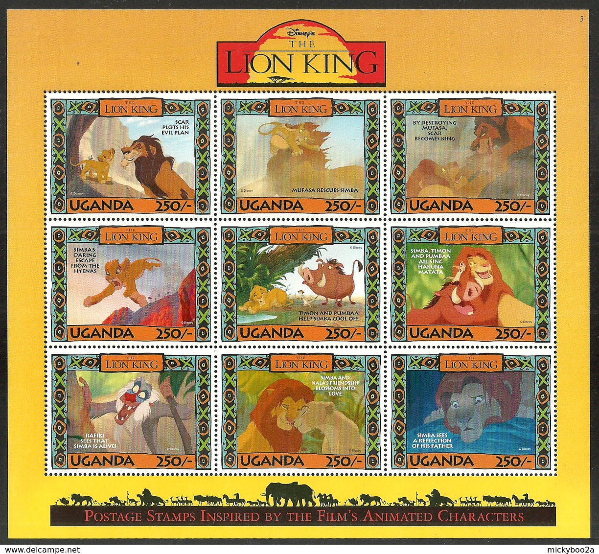 UGANDA 1994 DISNEY LION KING WILDLIFE ELEPHANTS BIRDS MONKEYS SET OF 6 M/SHEETS MNH - Uganda (1962-...)