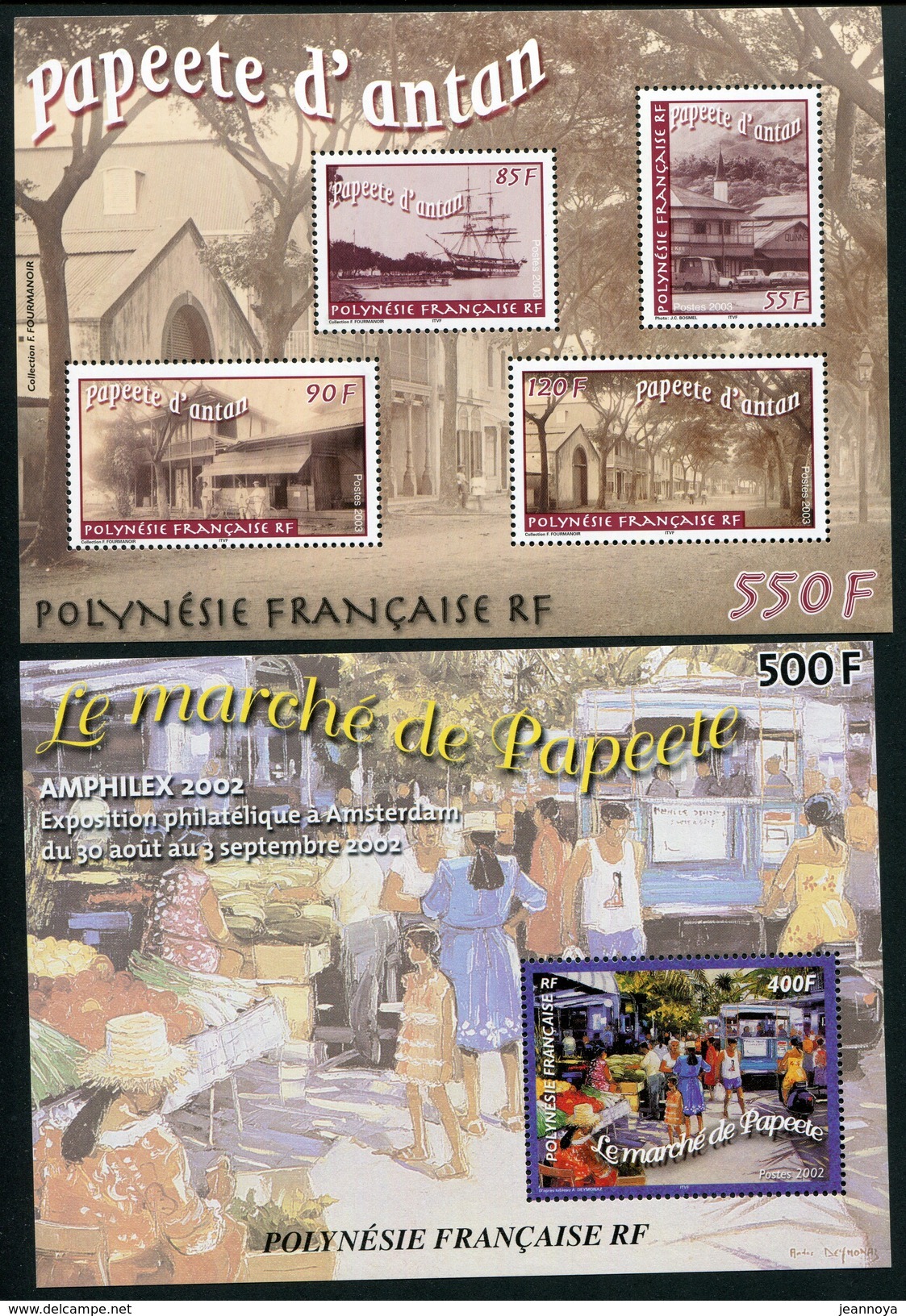 POLYNESIE FRANCAISE - BLOCS & FEUILLETS N° 28 & 29 * * - AMPHILEX 2002 & PAPEETE D'ANTAN - LUXE - Blocs-feuillets