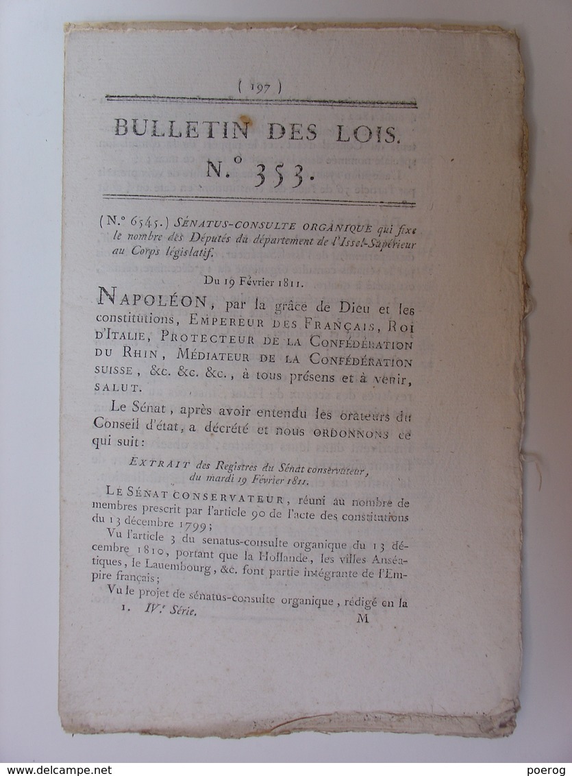 BULLETIN DES LOIS N°353 DE FEVRIER 1811 - PONTS ET CHAUSSEES - ORGANISATION DES PRISONNIERS DE GUERRE - Decrees & Laws