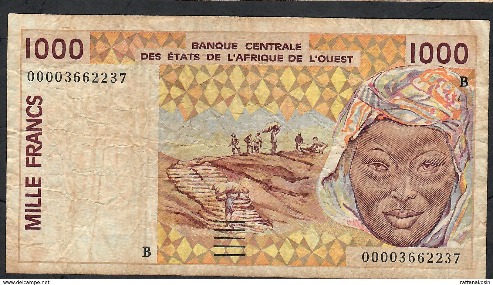 W.A.S. BENIN P211Bk 1000 FRANCS (20)00 FINE 1 P.h. - Benin