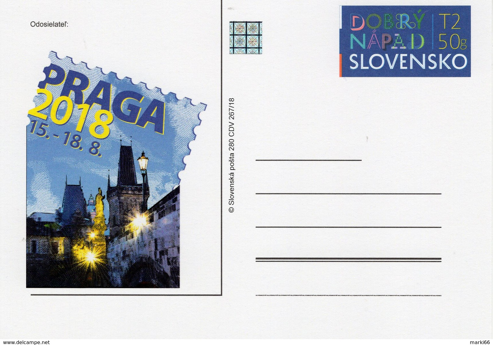 Slovakia - 2018 - PRAGA 2018 World Stamp Expo - Postcard With Printed Stamp And Hologram - Postales