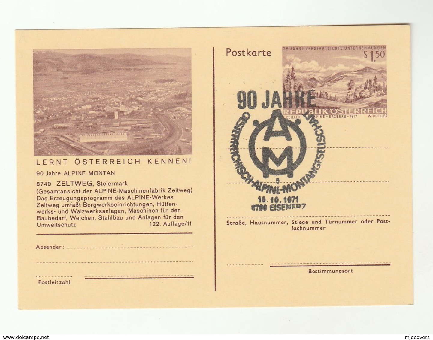 1971 EIZENHERZ 90th Anniv MINING & METALLURGICAL INDUSTRY Alpine Montan EVENT COVER Card Stationery Minerals AUSTRIA - Minerals