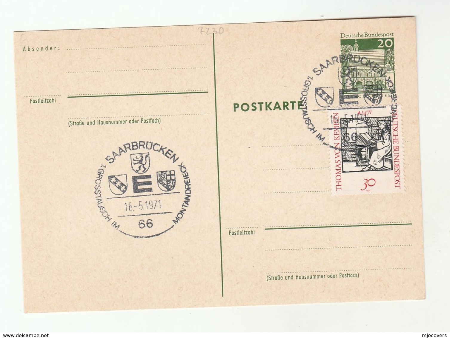 1971 Saarbrucken HERALDIC EVENT COVER Postal Stationery Card Coat Of Arms Germany Uprated Stamps - Postcards - Used