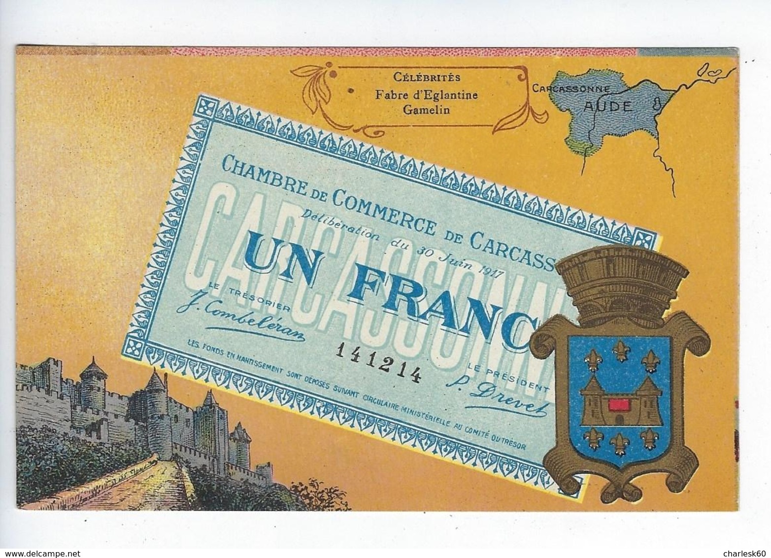 CPA  - Aude - 11 - Chambre De Commerce - Carcassonne - Bon - Billet - Un Franc - Carcassonne