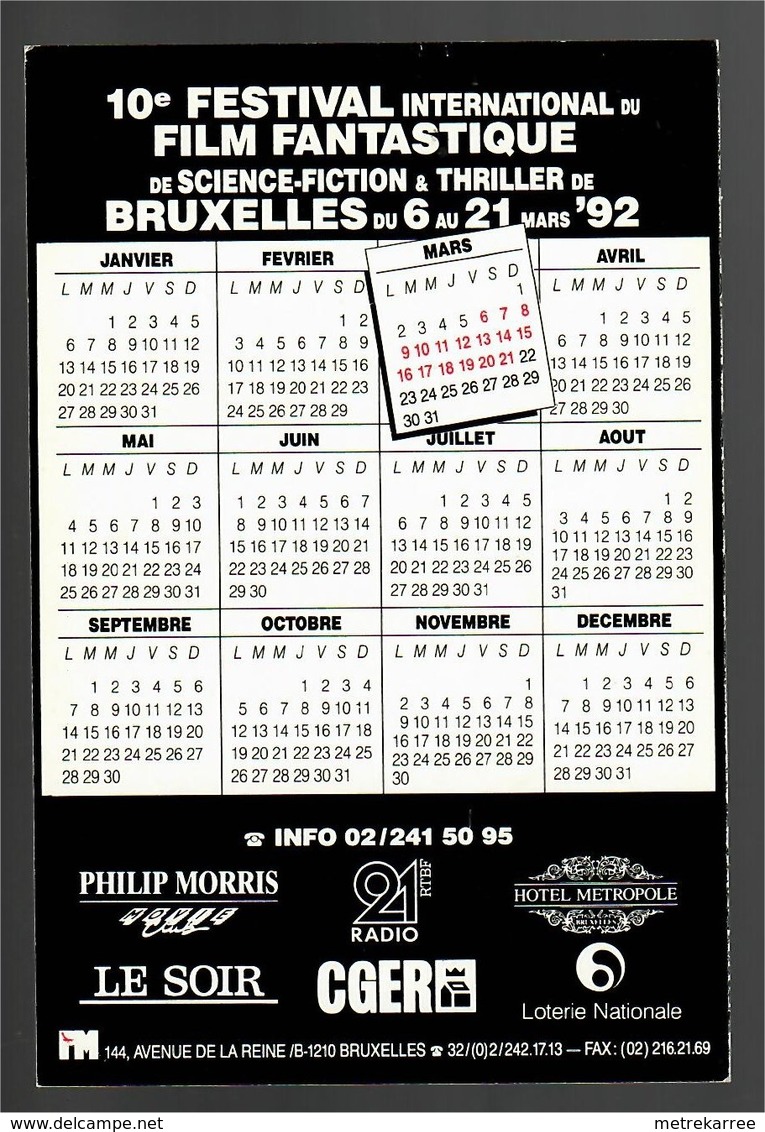 Mini Calendrier 1992 BIFFF Brussels International Fantastic Film Festival - Hergé - Small : 1991-00