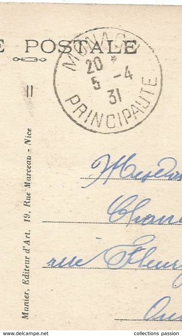 Timbre , Sur Carte Postale ,1931 , MONACO ,PRINCIPAUTE , Le Palais, 3 Scans - Poststempel