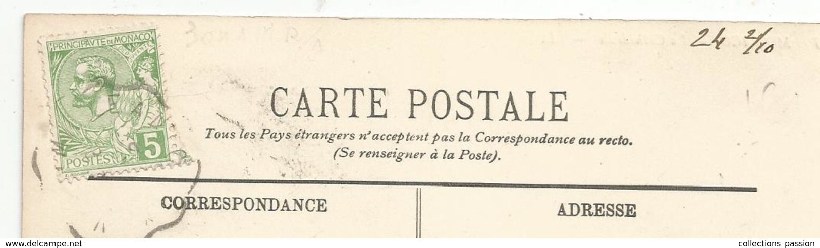 Timbre , Sur Carte Postale ,1910  , PRINCIPAUTE DE MONACO , La Cathédrale, 3 Scans - Poststempel
