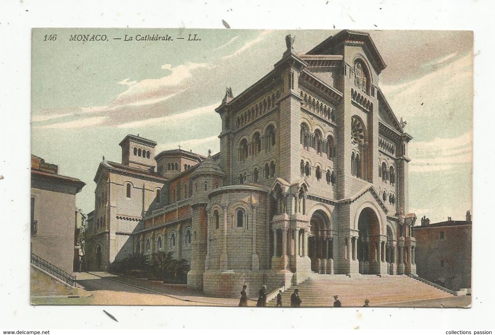 Timbre , Sur Carte Postale ,1910  , PRINCIPAUTE DE MONACO , La Cathédrale, 3 Scans - Marcofilie