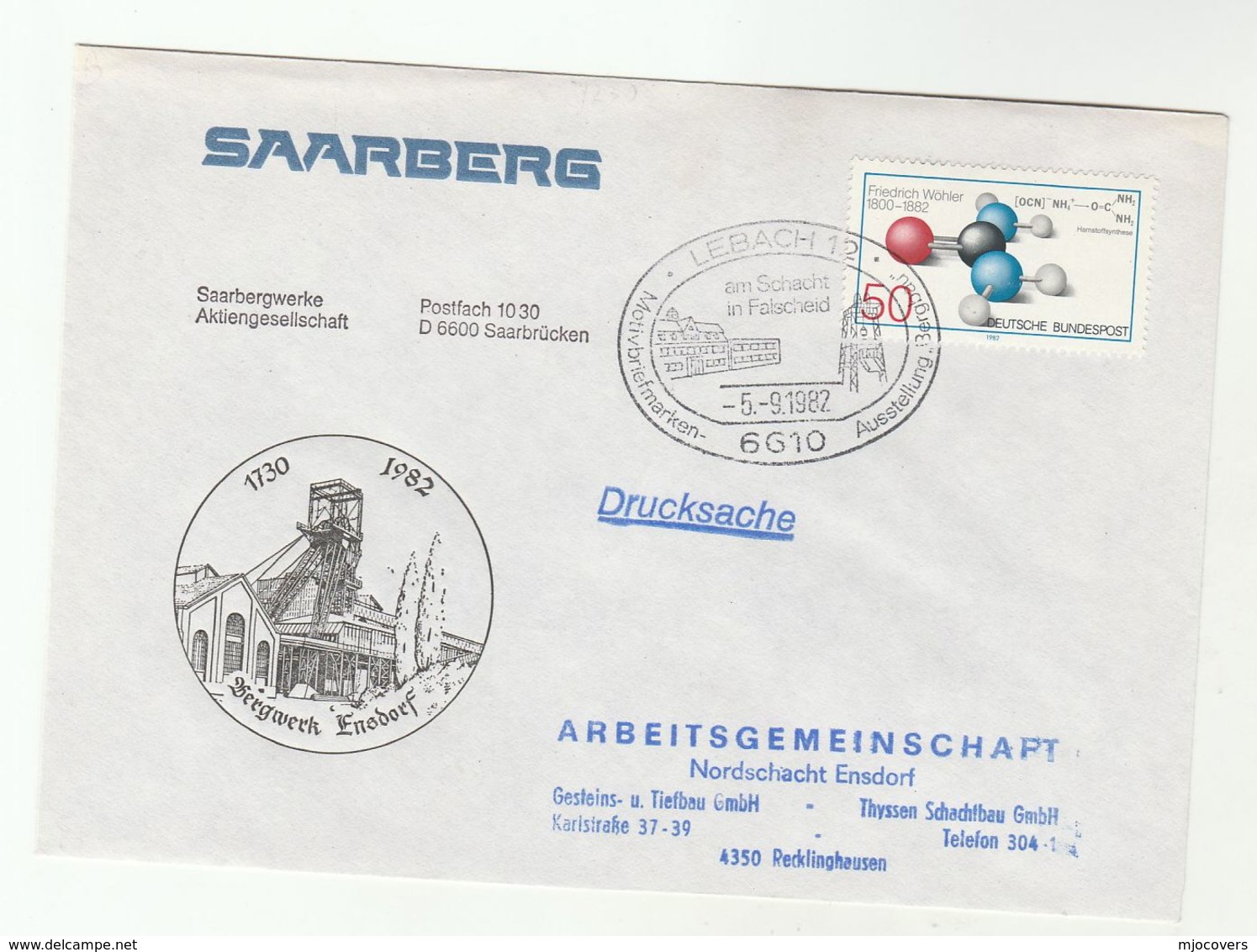 1982 ENSDORF MINE Anniv EVENT COVER Mining Stamps Minerals Germany - Minerals