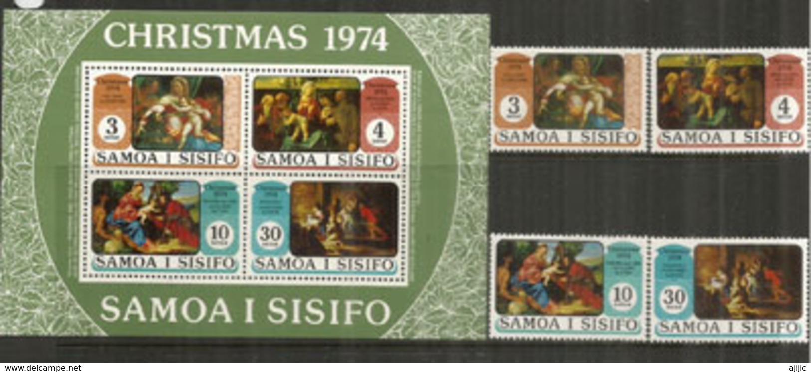 NOËL Aux SAMOA. La Nativité, Tableaux De Rubens,Titien,Sebastiano,etc. Série + Bloc-feuillet Neufs ** - Samoa