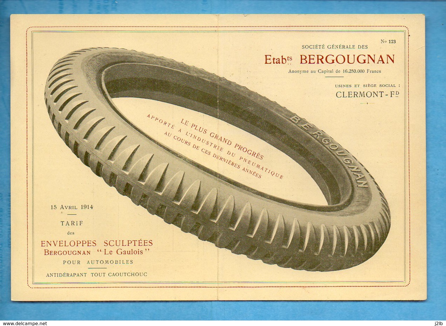 Etablissements BERGOUGNAN - Pubicité Tarifs 1914 - Pneu Le Gaulois - - Publicités