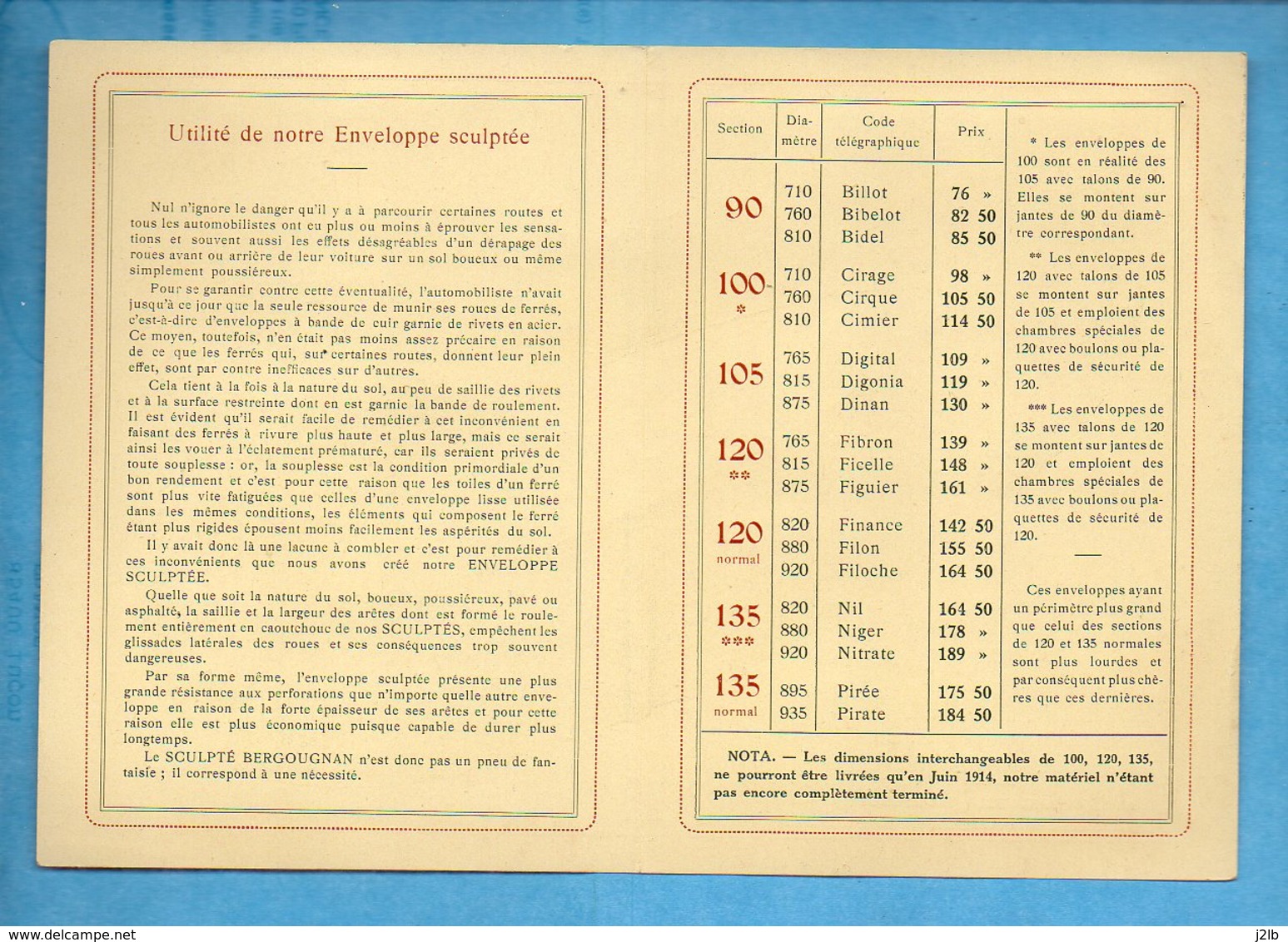 Etablissements BERGOUGNAN - Pubicité Tarifs 1914 - Pneu Le Gaulois - - Publicités