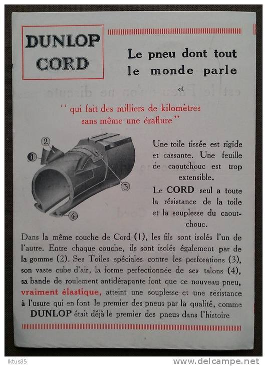 ANCIEN DOCUMENT PUBLICITAIRE-PNEU DUNLOP CORD-MONTLUCON - Advertising