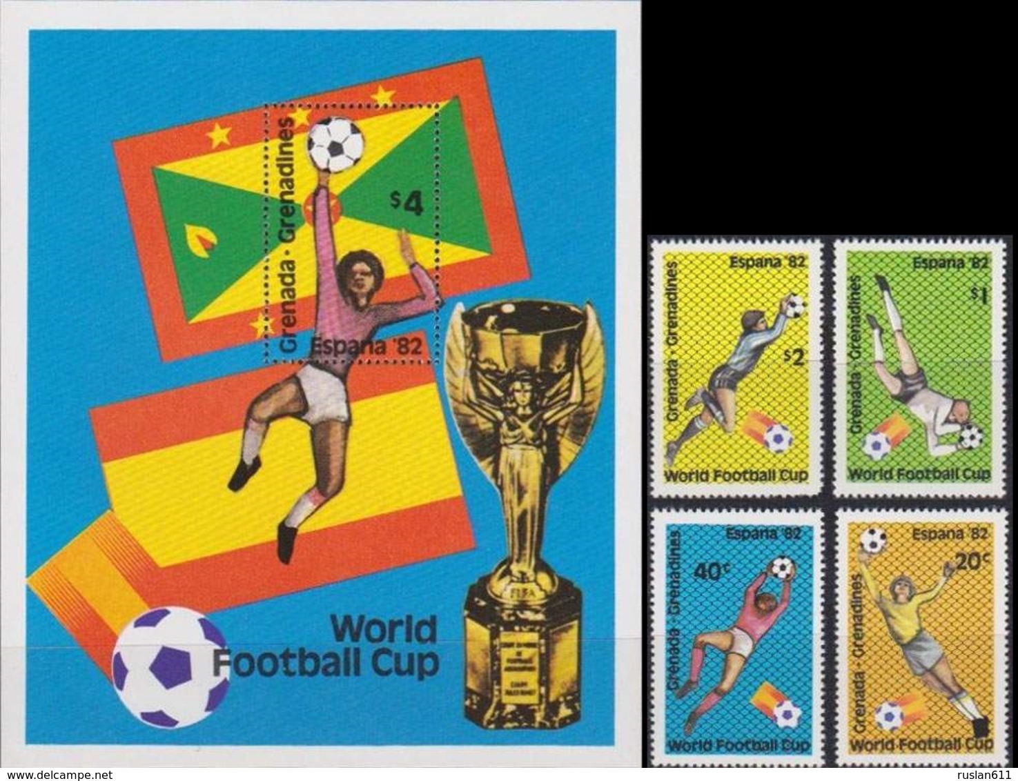 Soccer Football Grenada Grenadines #475/8 + Bl 60 1982 World Cup In Spain MNH ** - 1982 – Espagne