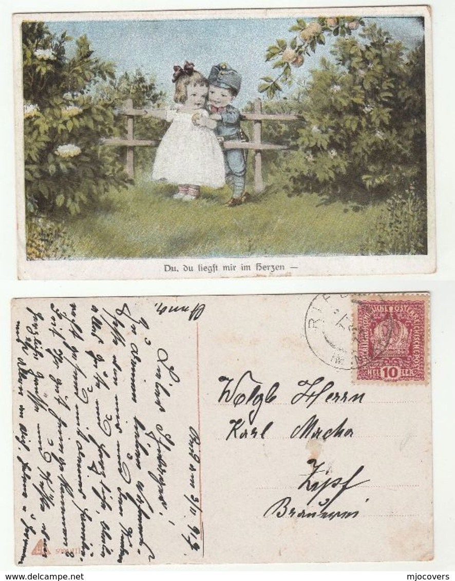 1917 AUSTRIA Stamps COVER (postcard CHILDREN As SOLDIER Du, Du Liegt Mir Imherzen) - Covers & Documents