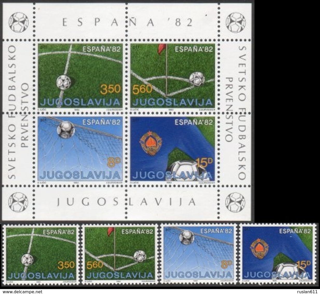 Soccer Football Yugoslavia #1921/4 + Bl 20 1982 World Cup Spain MNH ** - 1982 – Espagne