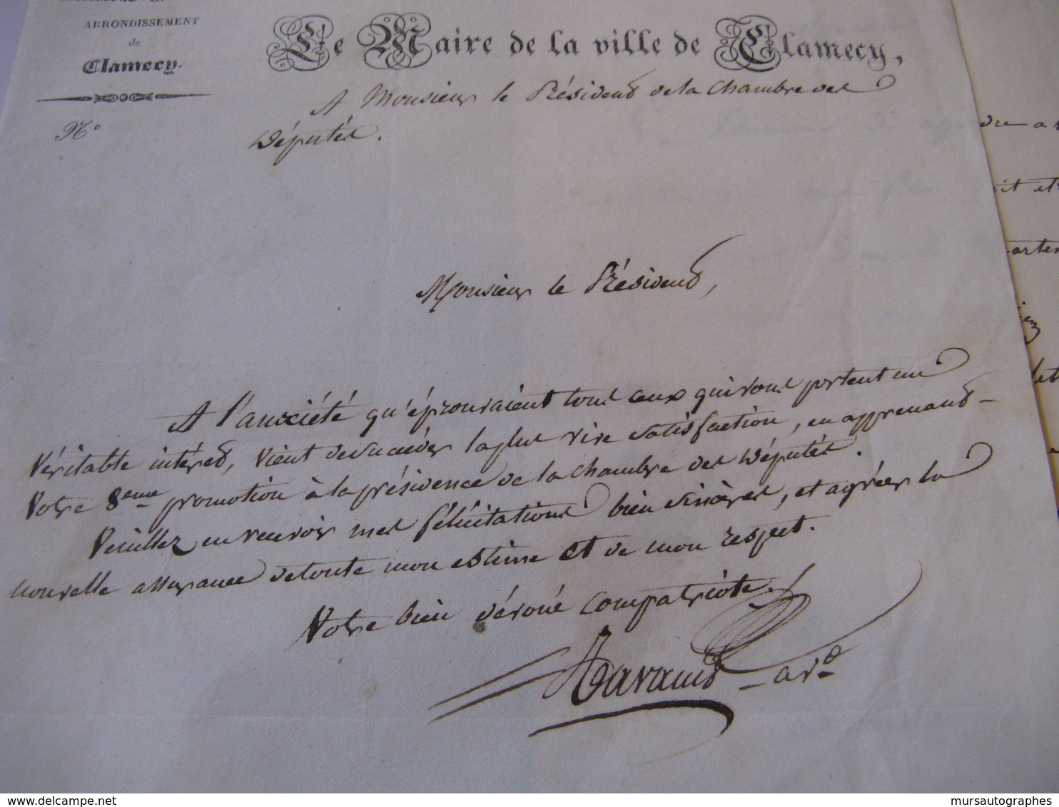 LETTRE AUTOGRAPHE SIGNEE MAIRE DE CLAMECY 1838 NIEVRE NIVERNAIS LOT PROVINCE JUSTICE URBANISME à DUPIN AINE - Autres & Non Classés