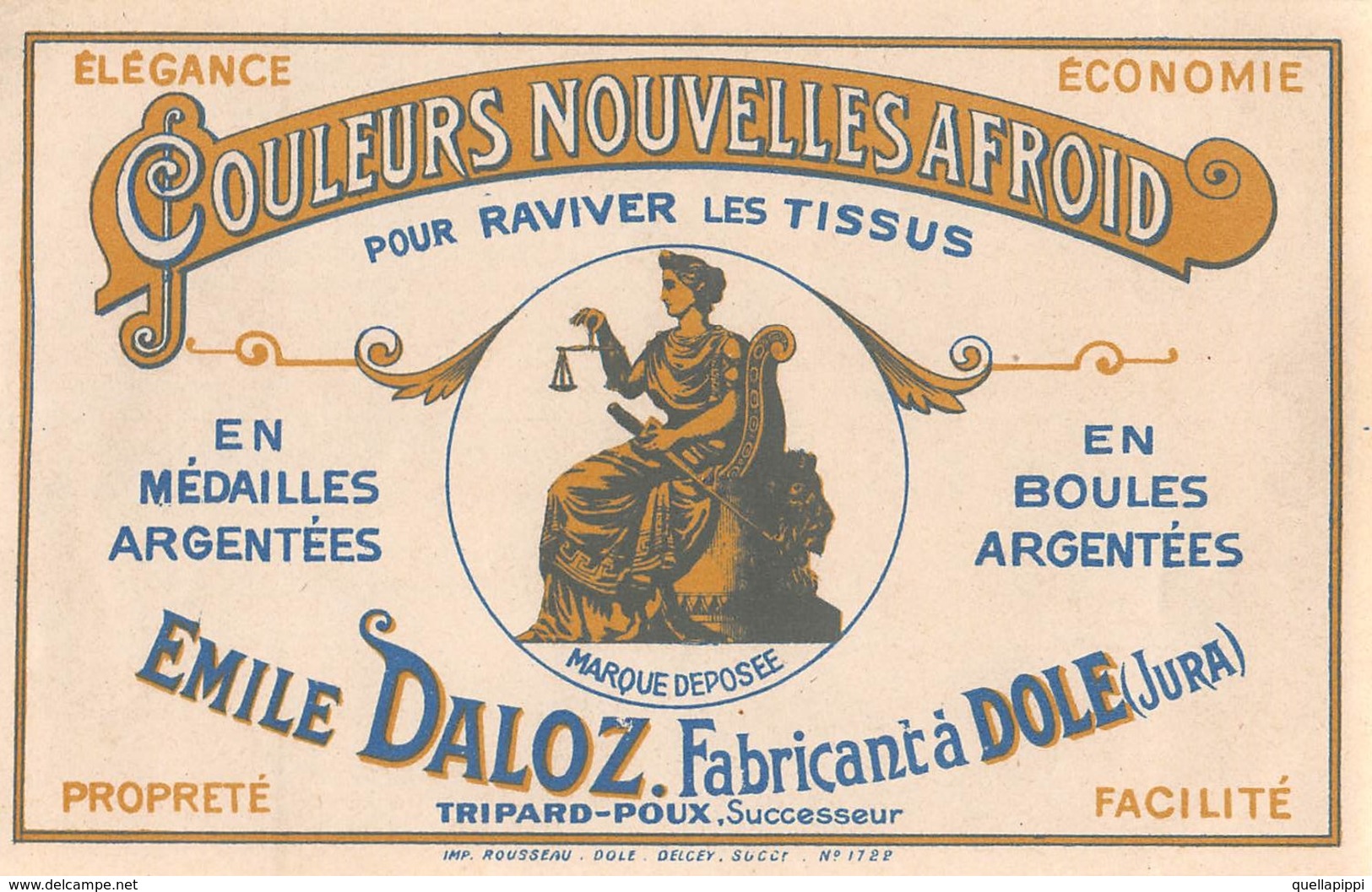 08296 "COULEURS NOUVELLES AFROID - EMILE DOLAZ - FABRICANTA A DOLE-JURA-TRIPARD-POUX" ETICH ORIG - Etiketten