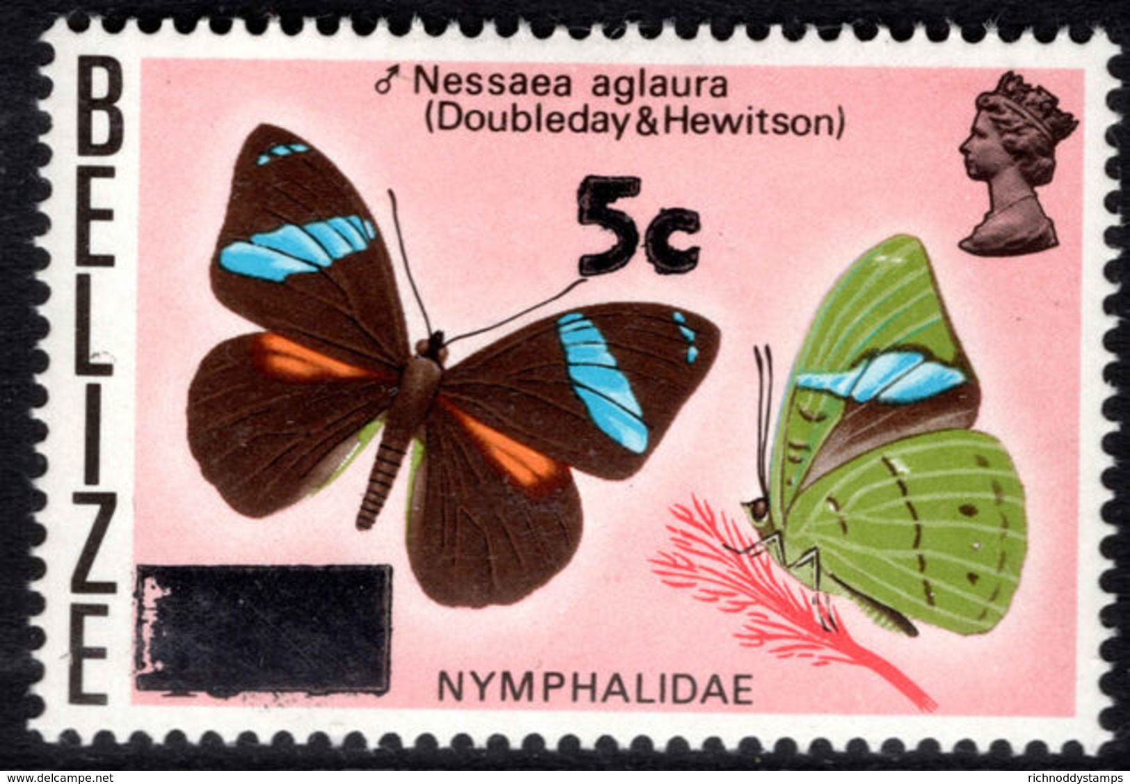 Belize 1976 5c Butterfly Provisional Lightly Mounted Mint. - Belize (1973-...)