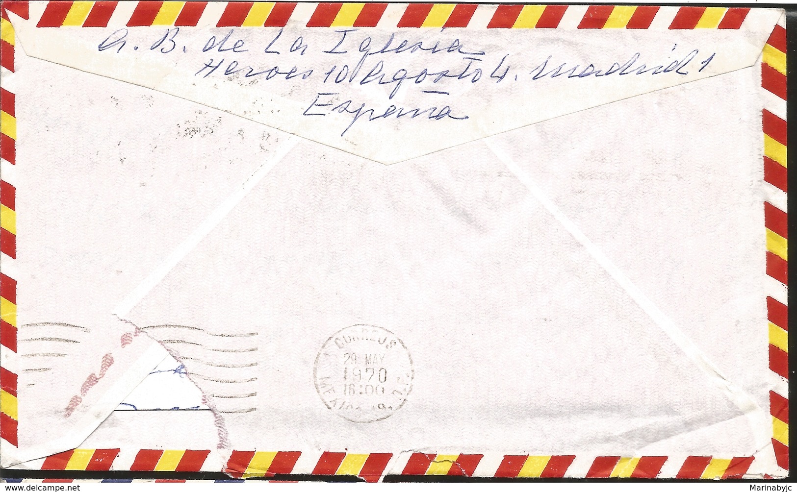 J) 1970 SPAIN, GENERAL FRANCO, WITH SLOGAN CANCELLATION, MULTIPLE STAMPS, AIRMAIL, CIRCULATED COVER, FROM SPAIN TO MEXIC - Lettres & Documents