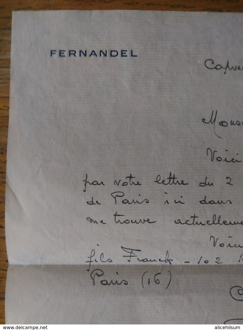 Photo Dédicacée Fernandel+lettre Manuscrite 1964 - Dédicacées