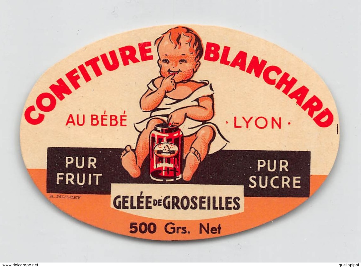 08297 "CONFITURE BLANCHARD . AU BEBE - LYON - GELEE DE GROSEILLES" ANIMATA.  ETICHETTA ORIG - Frutta E Verdura