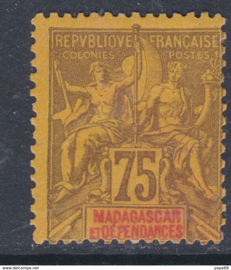 Madagascar N°  39 XX Type Groupe : 75 C. Violet Sur Jaune Sans Charnière, TB - Nuovi