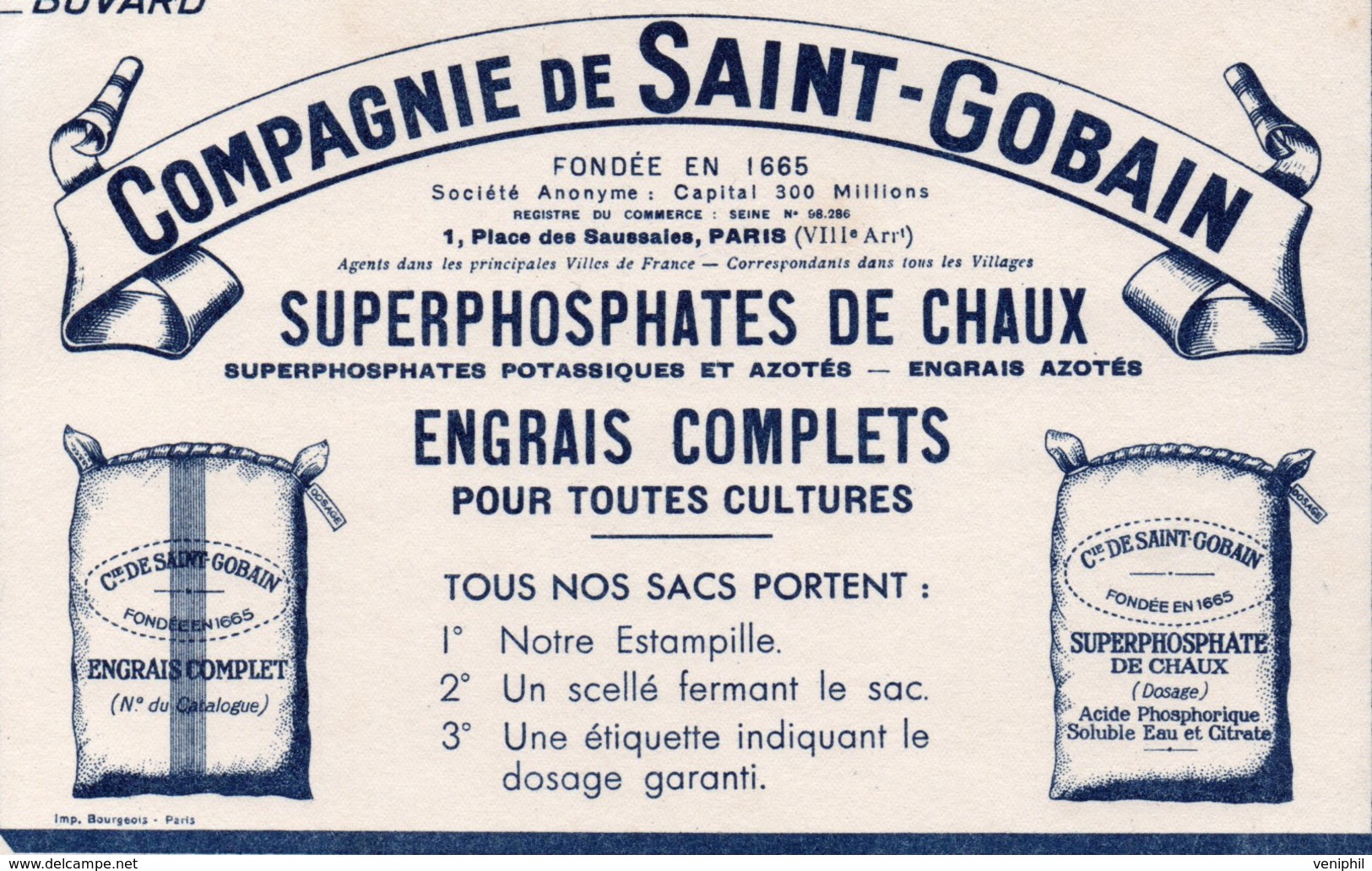 BUVARD ILLUSTRE- COMPAGNIE DE SAINT-GOBAIN -SUPERPHOSPHATES- ENGRAIS - Autres & Non Classés