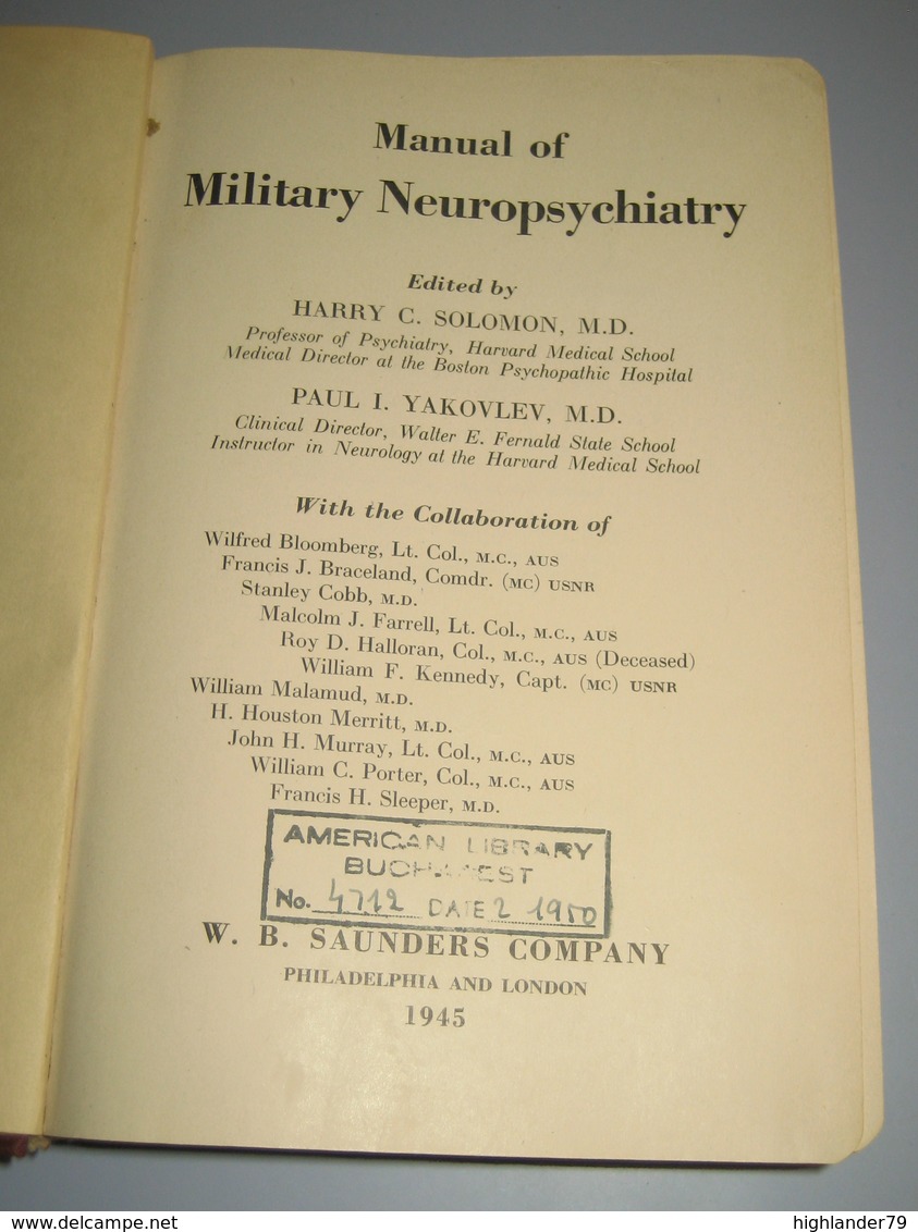 Manual Of Military Neuropsychiatry WWII 1945 - Forces Armées Américaines