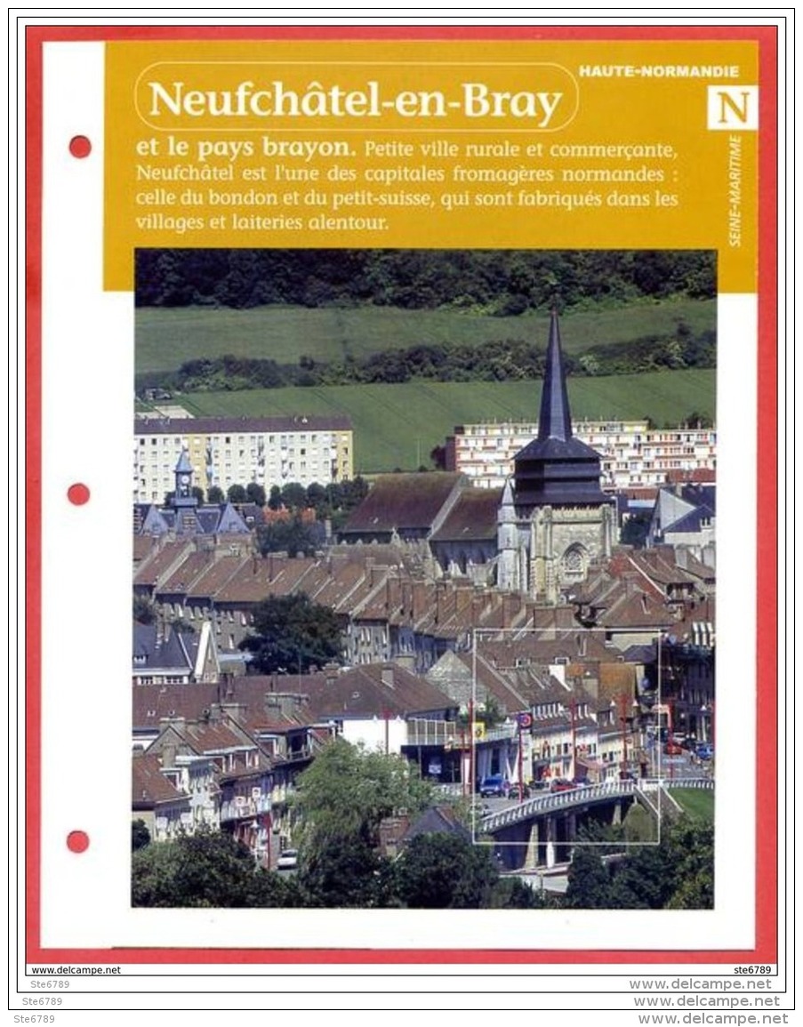 76 NEUFCHATEL EN BRAY Seine Maritime Région Haute Normandie Géographie Fiche Dépliante - Géographie