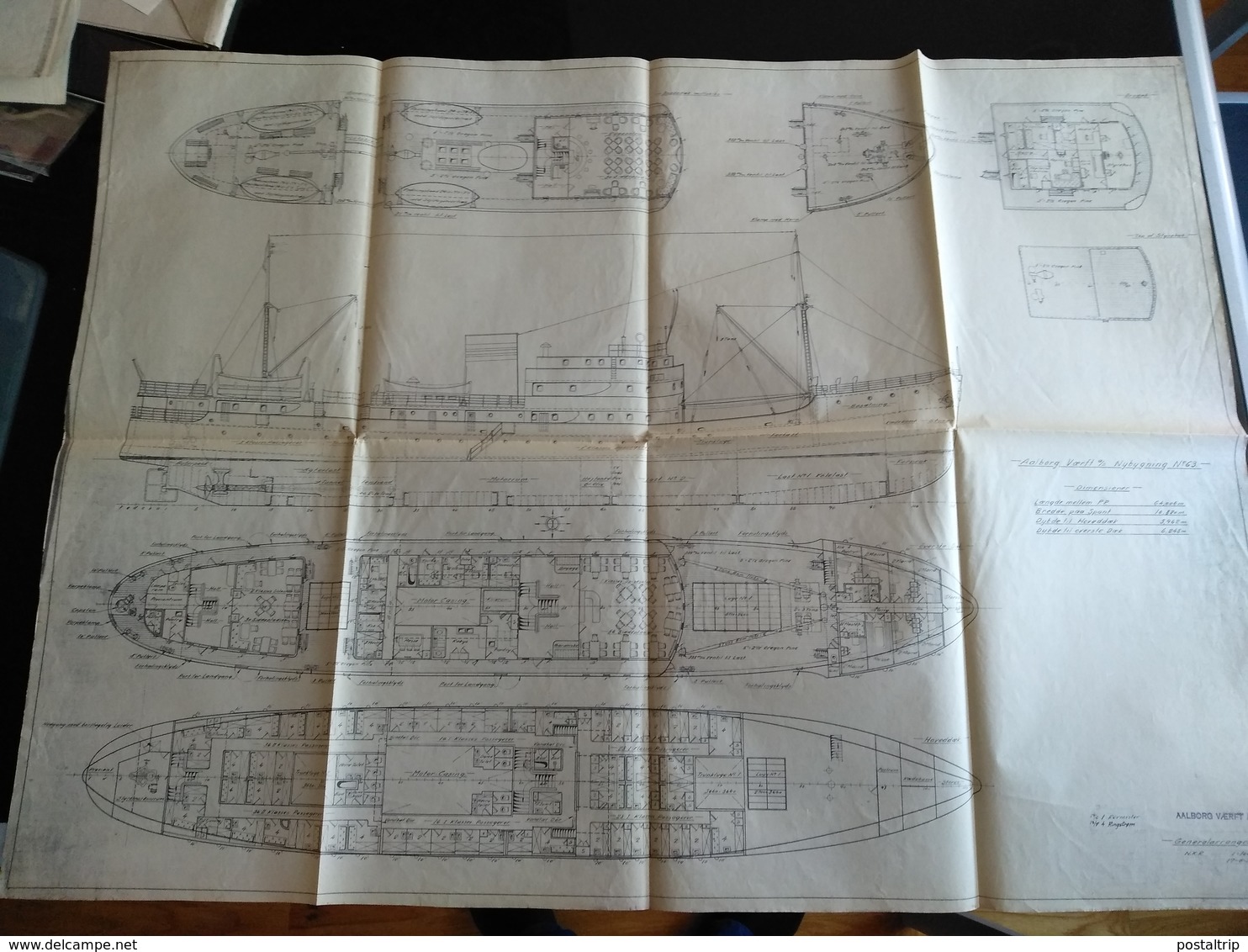 LOTE 4  PLANOS SS AALBORG VOERFT DANMARK  Blueprint Bateau navire  plans d'ensemble planobarco