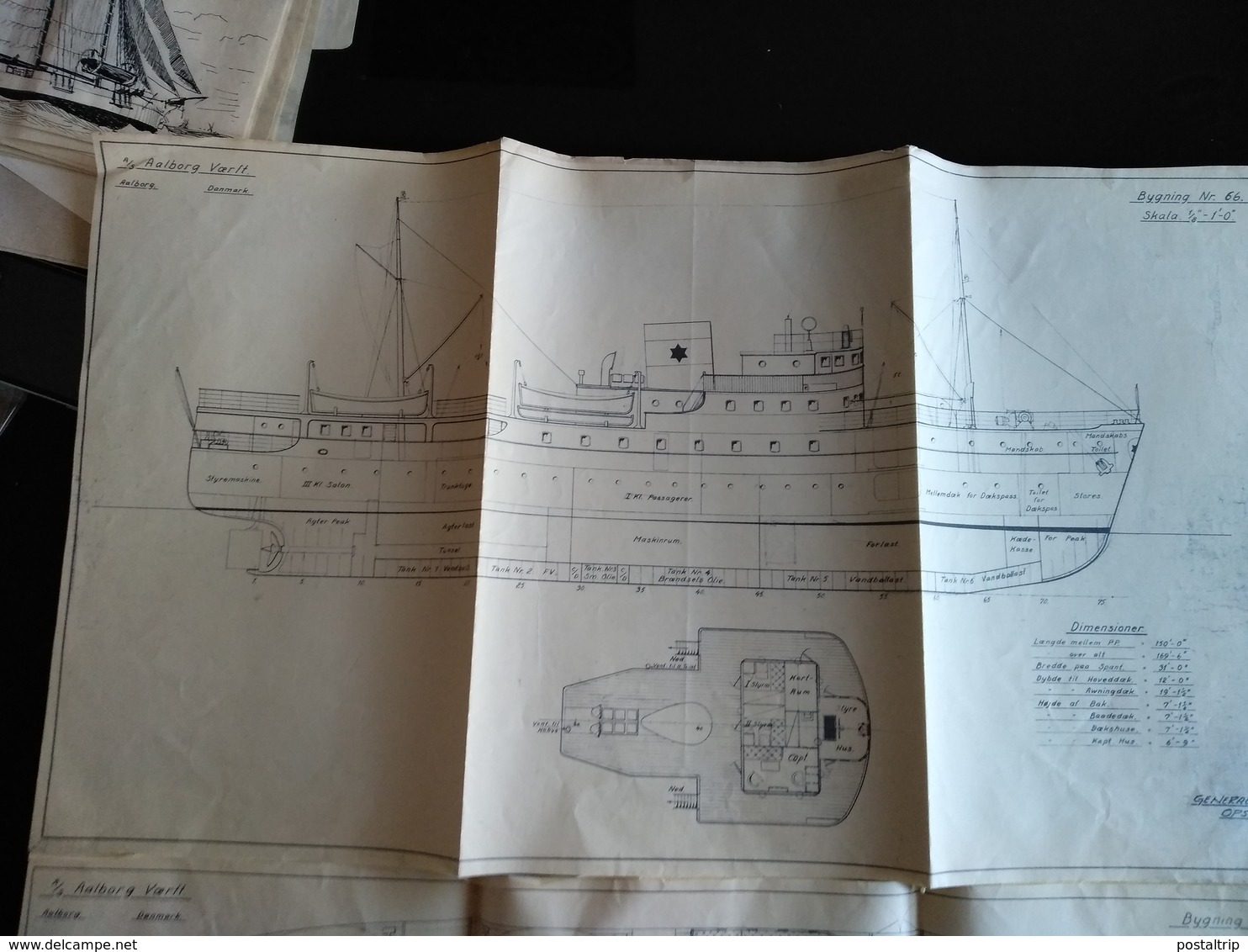 LOTE 4  PLANOS SS AALBORG VOERFT DANMARK  Blueprint Bateau navire  plans d'ensemble planobarco