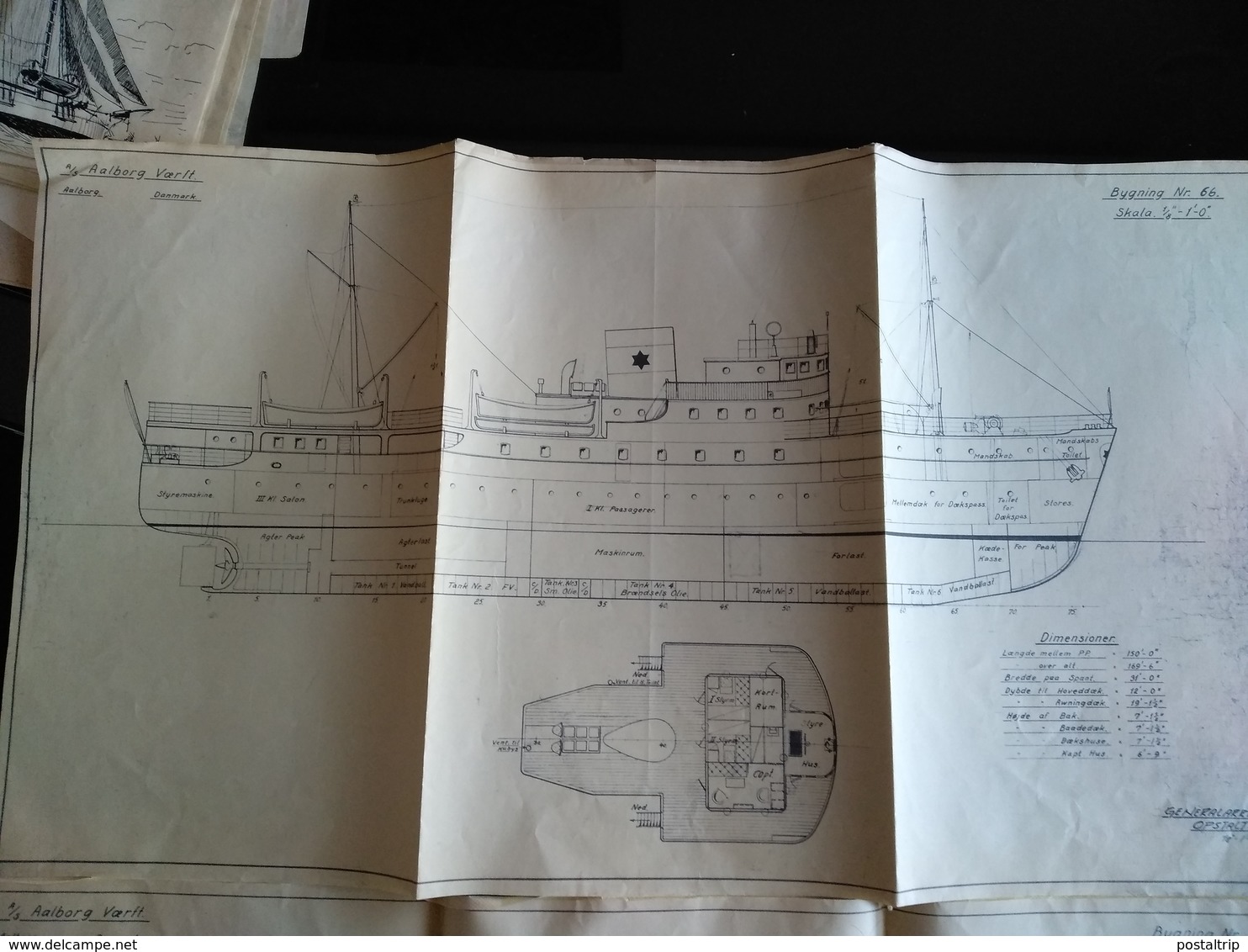 LOTE 4  PLANOS SS AALBORG VOERFT DANMARK  Blueprint Bateau navire  plans d'ensemble planobarco