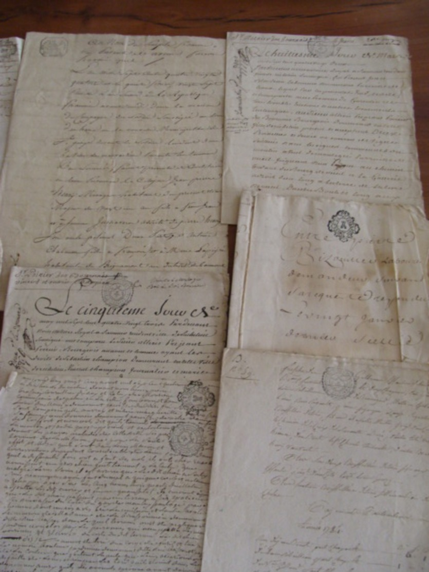 GROS LOT 260 MANUSCRITS DOCUMENTS CACHET GENERALITE MARQUES FISCALES FIN XVII A XIXe VOIR PHOTOS